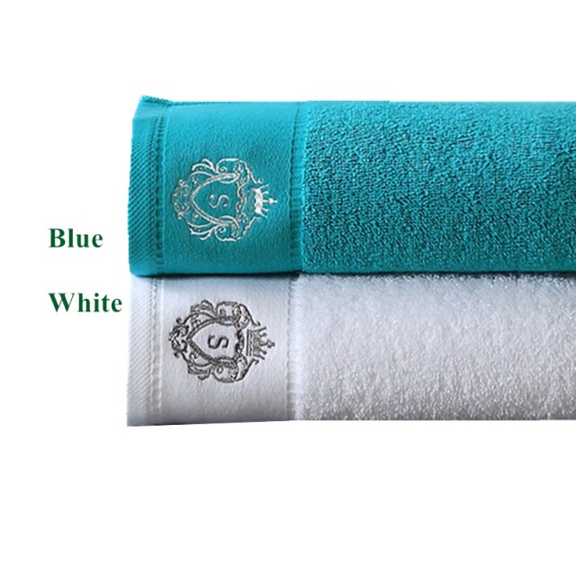 2Pcs 5 Sterren Luxe Hotel Satijn Handdoek Badkamer 100% Katoen Paar Douche Voor Thuis 35*78 Cm wit Blauw Grijs 3 Kleur Handdoek: White Blue