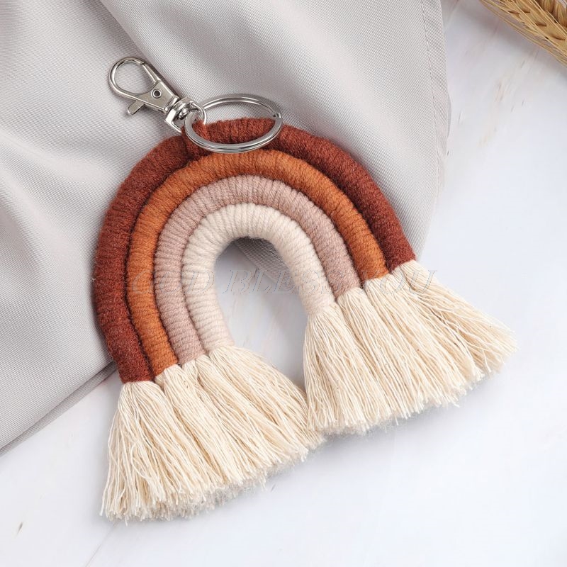 Vævning regnbue nøgleringe til kvinder boho håndlavet nøgleholder nøglering macrame taske charme bil hængende smykker