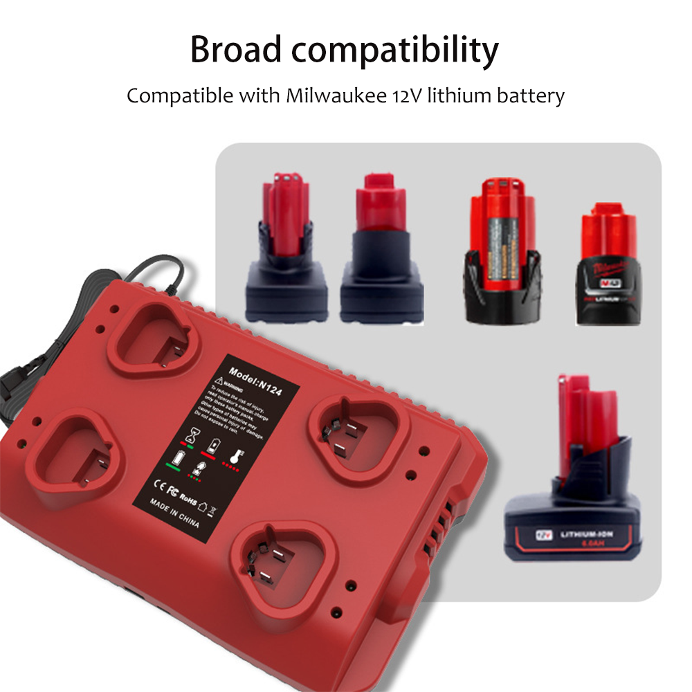 Suitable for Milwaukee M12 N12 lithium ion battery charger N124-4 charging 12A144W fast charging with USB and Typec output ports