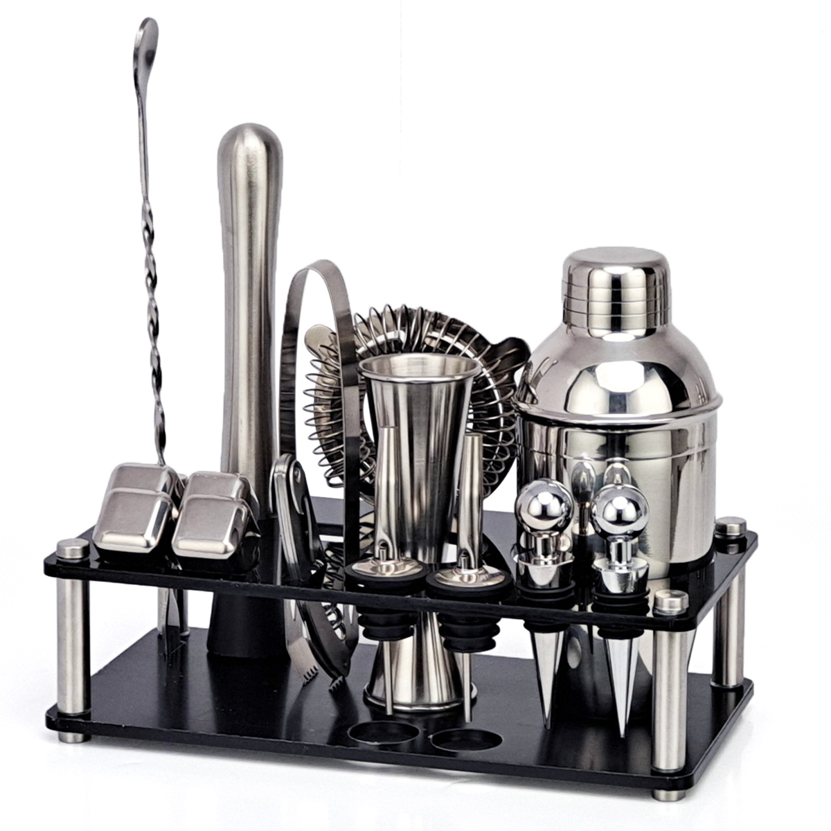 Bartender Kit， 16-Piece Cocktail Shaker Set Whiskey Stone Acrylic Stand， For Mixed Drinks Martini Bar Tools Set Stainless Steel: cg1215-B16-350