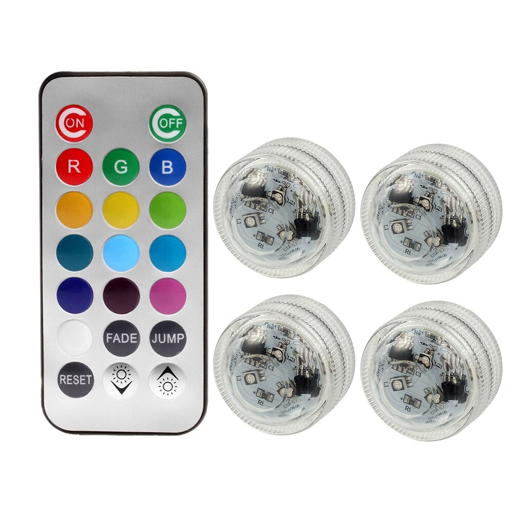 Ip68 waterdichte, veelkleurige onderwaterlampen met 3 leds, op batterijen, rgb-nachtlampje voor aquariums, afstandsbediening: 1 afstandsbediening 4 lampen