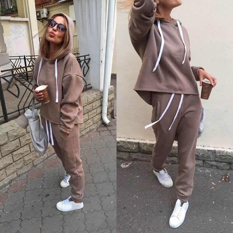 Volleybal Set Vrouwen Twee Stukken Set Hooded Oversized Sweatshirt Broek Effen Kleur Capuchon Suits Herfst Winter Casual Outfits