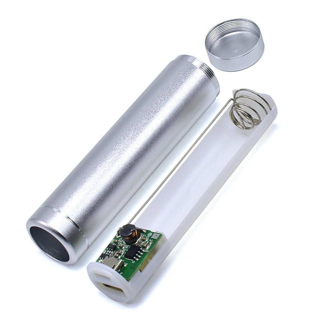 DIY Powerbank Case - Meerkleurige Cilinder - 1x18650 Batterijhouder - 5V 1A USB Laadpoort: Zilver