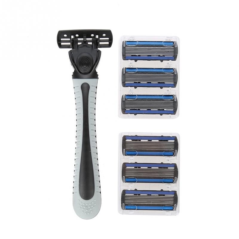 Razor Handle + 6pcs Six-layer Blade Razor Head Male Face Cleansing Care Tool