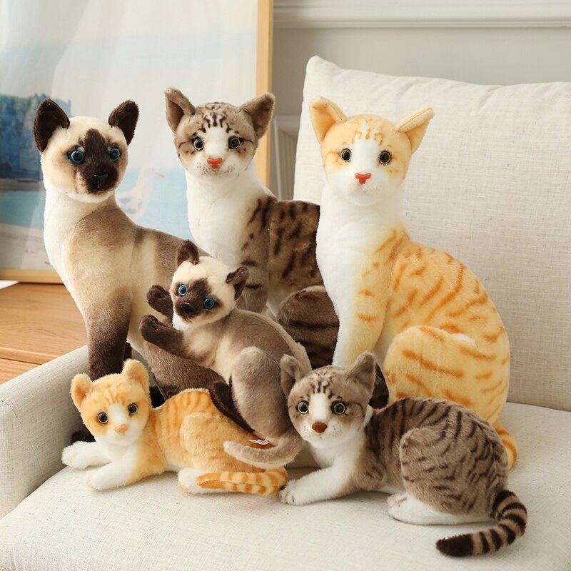 Peluche de chats siamois en peluche, simulation de chats américains courts, jouets pour animaux de compagnie, décoration de maison, d&#39;anniversaire pour enfants