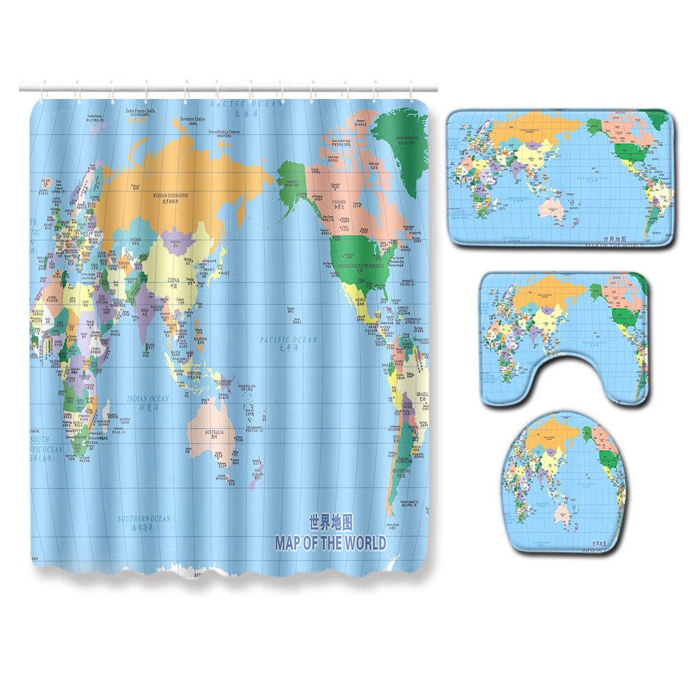 Classic World Map Pattern Shower Curtain Printing Bathroom Curtain Shower Wall-mounted Map Curtain World Map Shower Curtain: D3psc45x75cm