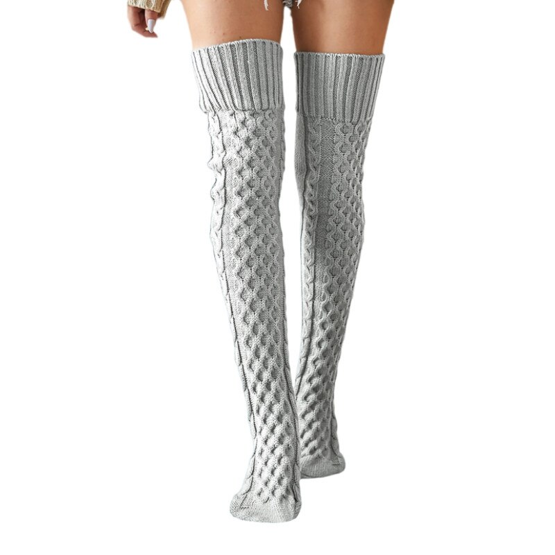 Female Knitted Stocking, Ladies Solid Color Knee-High Socks Long Tube Socks for Fall Winter, Blue/Black/Gray