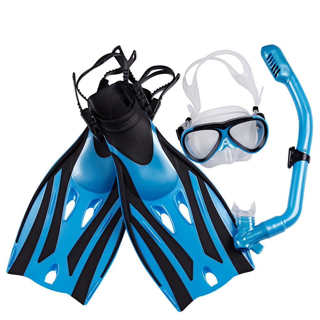 Underwater Scuba Diving Mask Snorkel Anti-Fog Goggles Glasses Diving Fin Snorkeling Set Safe Swimming Equipment: Blue  S
