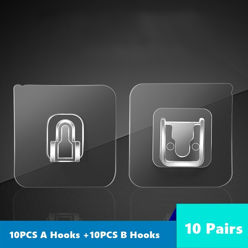 Colgador de ganchos de pared adhesivo de doble cara, ventosa de almacenamiento fuerte de pared transparente para ganchos para la cocina, Tercera Versión: 10 pairs