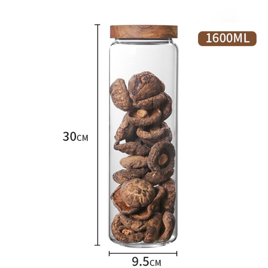 Matglass med trelokk oppbevaring kjøkken matte krydder krydder blomst te frokostblanding lufttette glasskrukker forseglet beholder: 1600ml