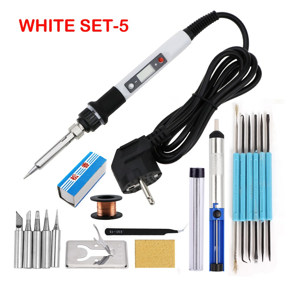 80W Lötkolben Digitale Einstellbare Temperatur Elektrische Solder Station Schweißen Werkzeuge Kit 220V 110V Rework Entlöten Reparatur: 220V EU Plug / White SET-5