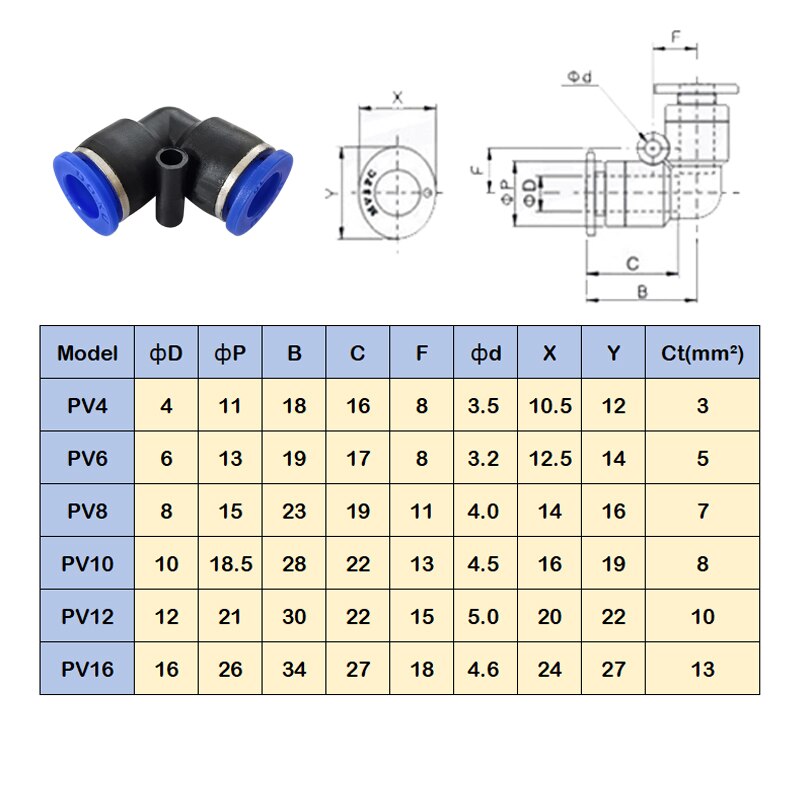 10 unids/lote PV4 PV6 PV8 PV10 PV12 PV14 PV16 neumático L tipo de racor de codo de tubería de plástico conector Ajuste rápido