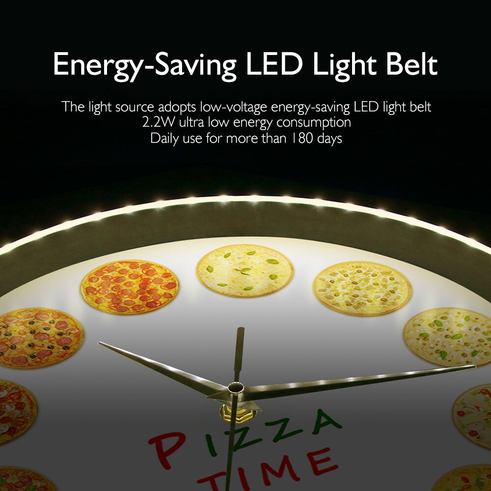 Italian Food Wall Clock with LED Time For Different Tastes Pizza Voice Control Watch Italy Restaurant Kitchen Decor