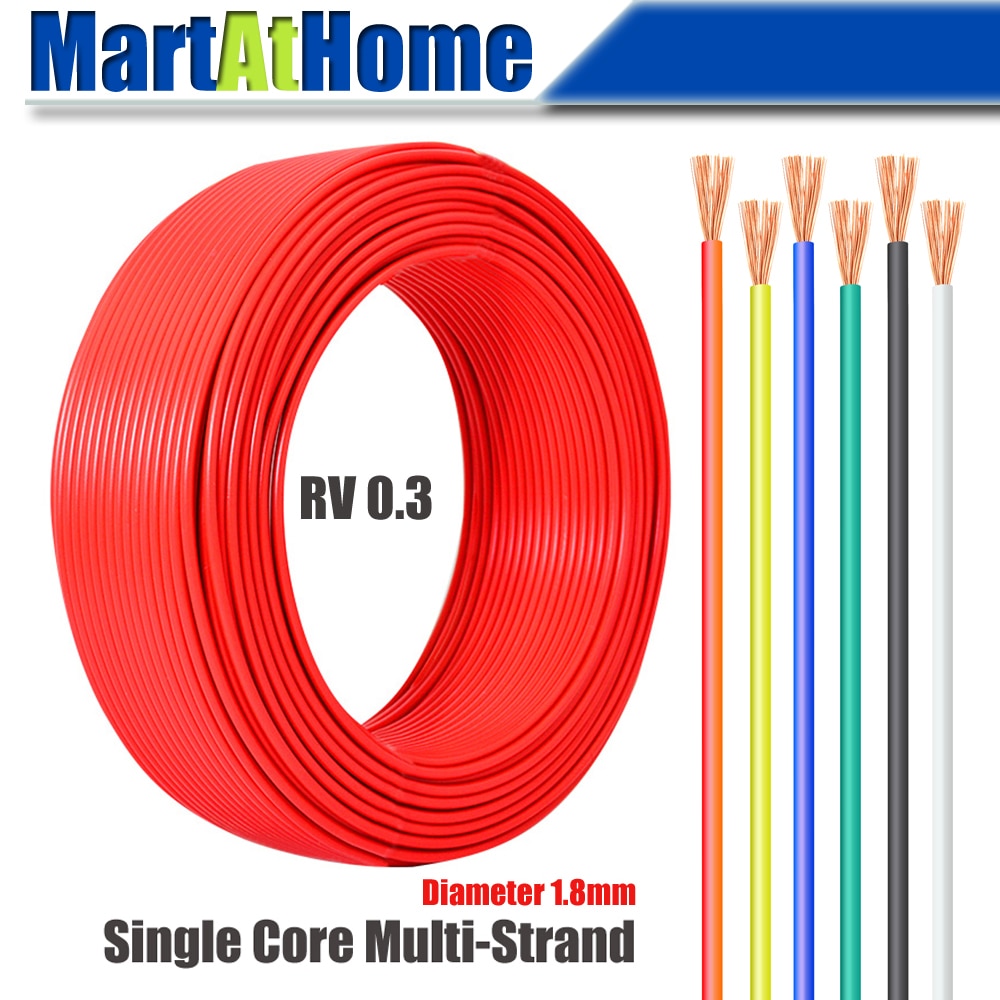 1 Meter RV 0.3 Single Core Multi-strand Cord Wire 99.9% Oxygen-free Copper PVC for DIY Electronic Equipment, Motors, Light