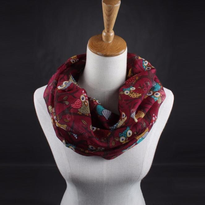 Round Neck Scarf For Women Owl Pattern Print Warm Ring Scarves Snood Wrap Shawl Ladies Autumn Winter Bandana: Red