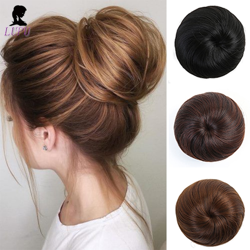 LUPU Synthetic Hair Bun Chignon Clip In Hair Extension Hairpiece Elastic Band Donut Roller High Temperture Fiber For Women