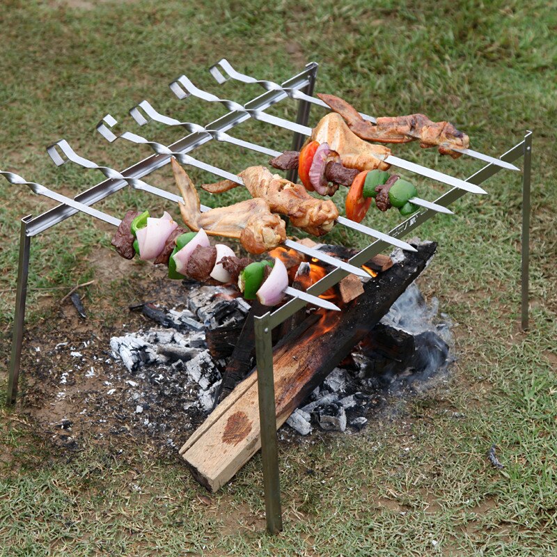 Pincho de barbacoa , tenedor para asar, 6 unids/lote, brocheta de acero inoxidable de 17,7 &#39;&#39;/45cm, pinchos planos para carne al aire libre, largo, espeto inox