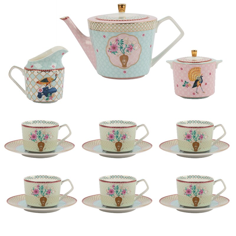 Luxury Tea Coffee Cup and Saucer Set Tea Porcelain Tea Coffee Cup Set Ceramic Espresso Tazza Home Drinkware AB50SX