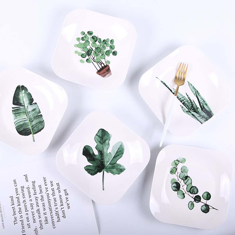 5 stil grønne planter porselen middagstallerken sett 8 tommers servise keramisk dessert tallerken middagsservise kaketallerken