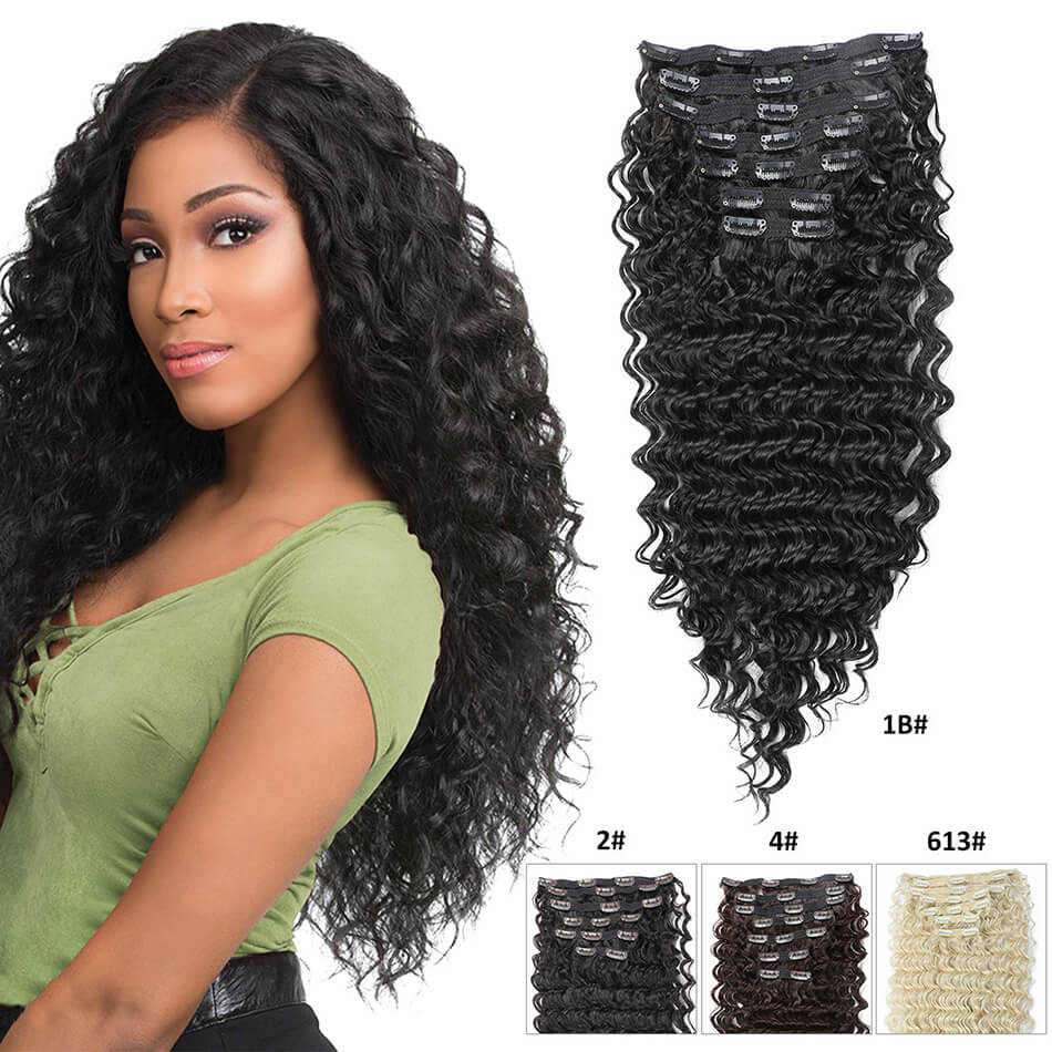 Synthetic Extensions Of Hair Lifelike With Clip 24 Inch 140G Deep Wave 7 Hairpieces For Women By Icon