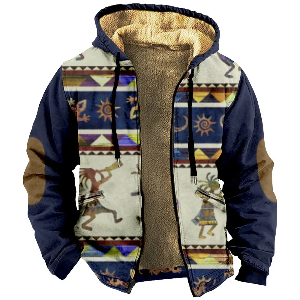 Chaqueta para hombre, cárdigans Retro nativo americano, abrigos de invierno de lana gruesos con estampado para caza al aire libre, ropa de calle para hombre: XXS / Azul cielo