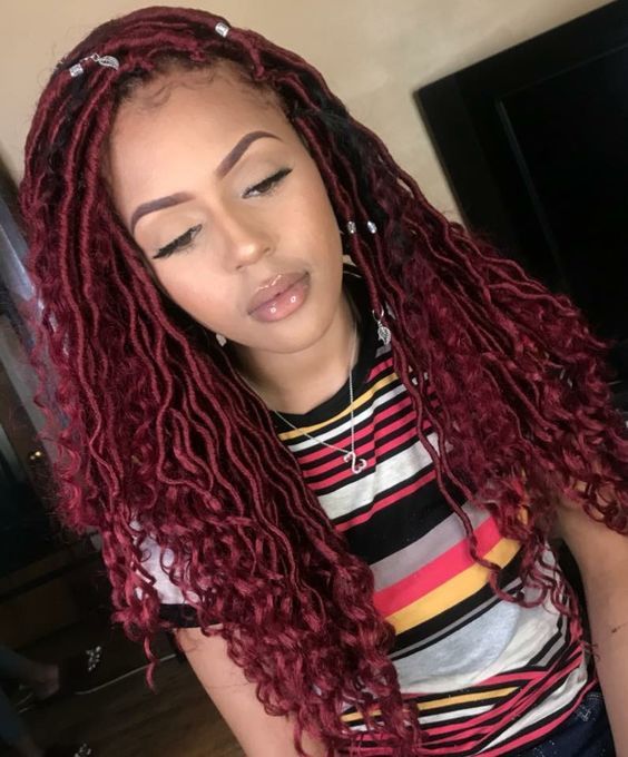 Goddess Locs Curly End Wig Synthetic Faux Locs Braided Wigs Nu Locs Crochet Wig For Black Women: 99J