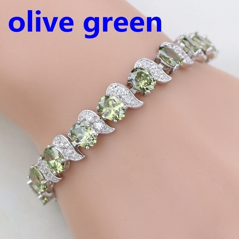 Klassieke Rode Granaat Wit Zirconia Charm 925 Sterling Zilveren Ketting Link Armband Voor Vrouwen Gratis Box: Olive Green