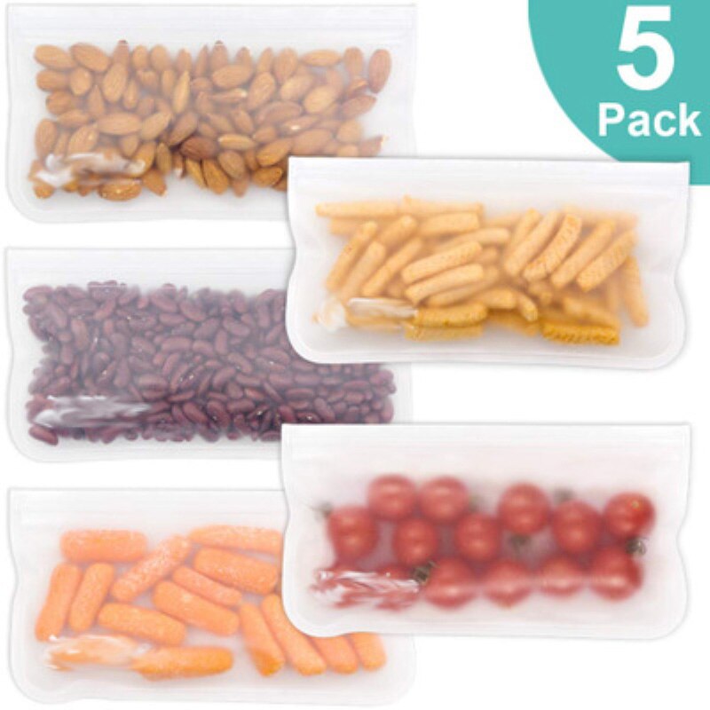 Leak Proof Zip Lock Bags Reusable Freezing Sandwich/Bread/Snack/Fruit Food Storage Bag Kitchen Refrigerated Storage Containers: 5 PCS
