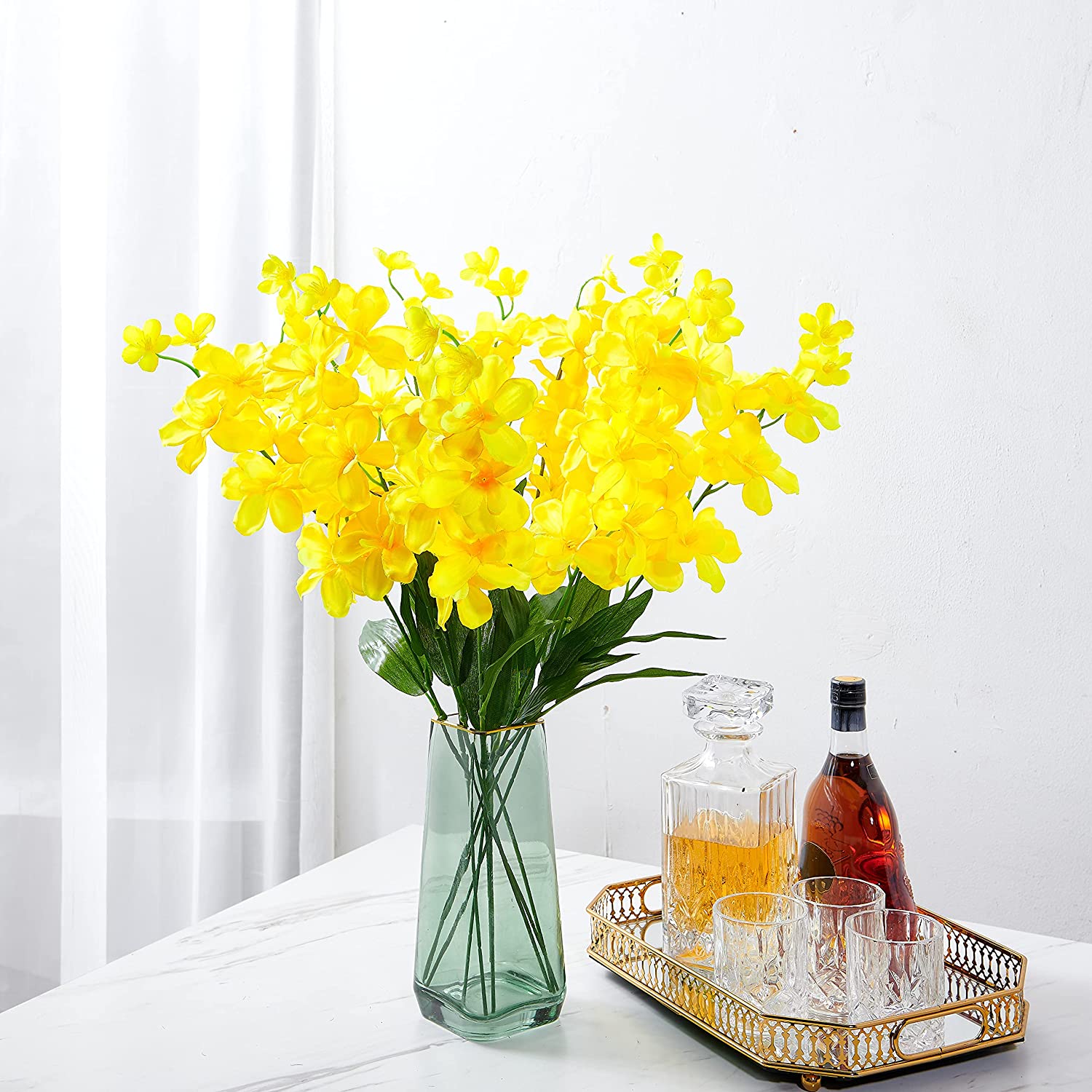 10pcs Artificial Orchids Flowers Blue Long Stems in Bulk for Wedding Home: Yellow