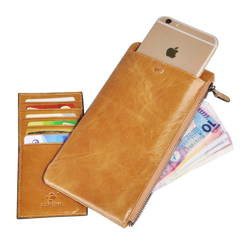 Voor iphone 8 leren hoesje universele portemonnee hoes voor samsung 6.0 inch mobiele telefoon hoesje cornmi: Khaki