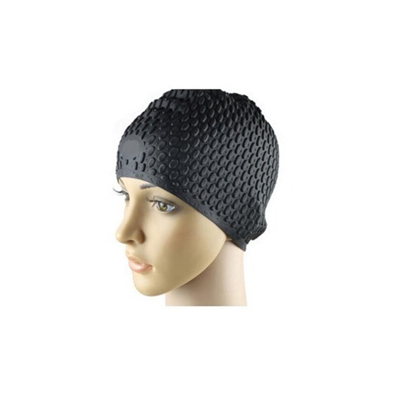 Gorros de natación elásticos 3D impermeables para hombre y mujer, gorro de natación de pelo largo, cubre gorro hueso del oído, para piscina, para adultos: Black