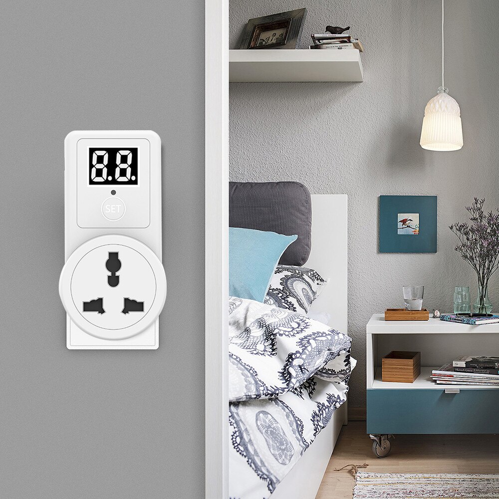 Interruptor de temporizador de Cuenta atrás con pantalla, enchufe Universal, Control de tiempo enchufable para batería de teléfono/tableta/Carga de coche eléctrico