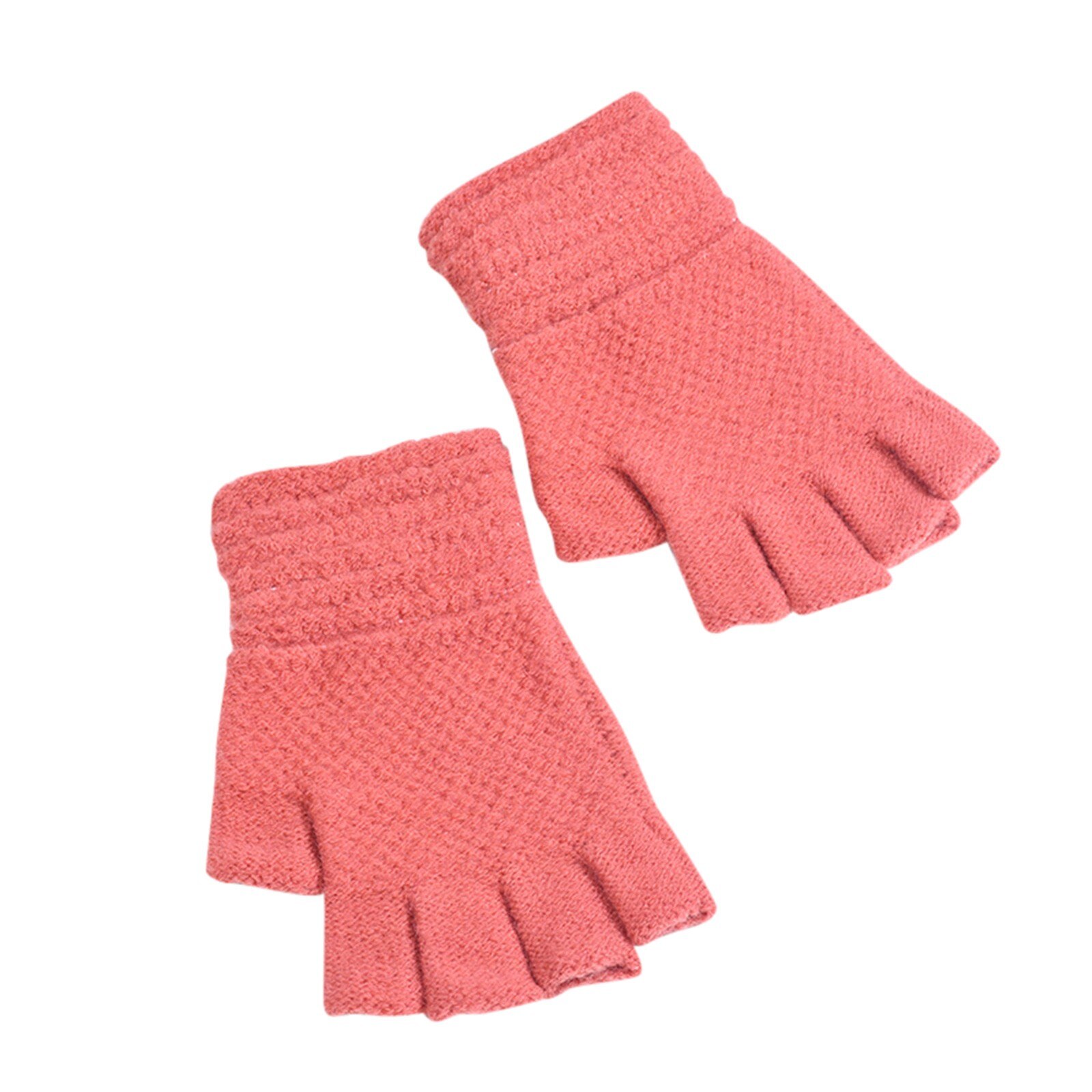 Winter Warm Solid Woolen Gloves Toddler Baby Girls Boys Winter Warm Solid Knitted Flip Fingerless Mittens Gloves Варежки Детские: Watermelon red