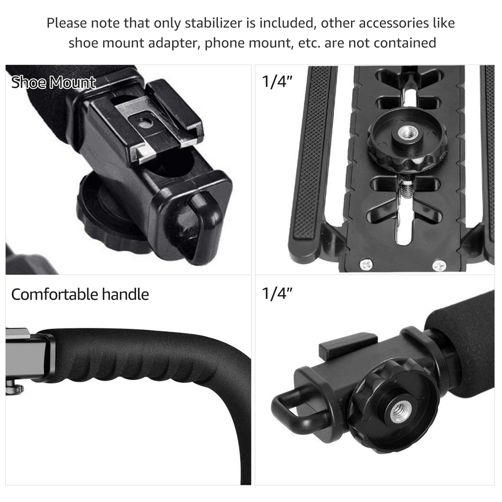 U-Grip Camcorder Stabilizer Handle DSLR Handheld Gimbal C-Shape Video Stabilizer with Flash Shoe Mount for Smartphone Camera