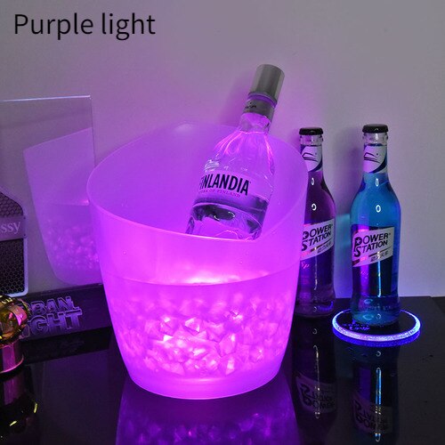 6L 7 Color Waterproof Plastic LED Ice Bucket Bar Nightclub Light Up Champagne Whiskey Beer Bucket Bars Night Party: Purple light