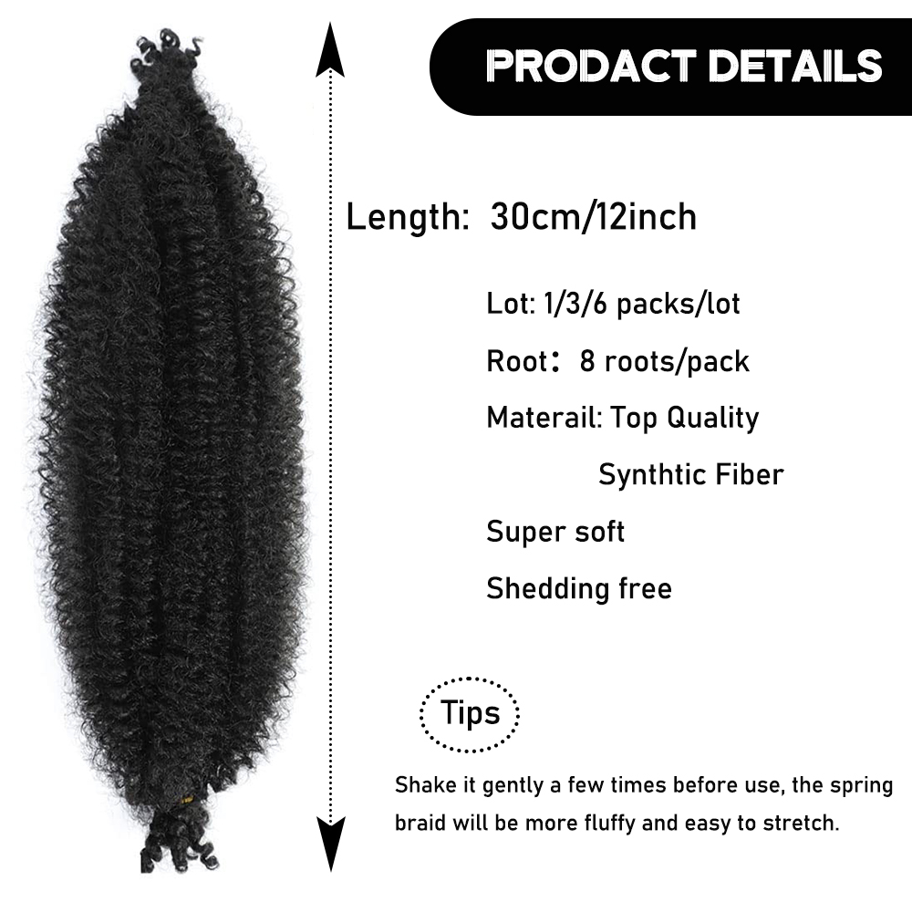 1/3/6 paquetes de cabello trenzado Afro elástico preseparado de 12 pulgadas pelo trenzado sintético Marley Twist para mujeres negras