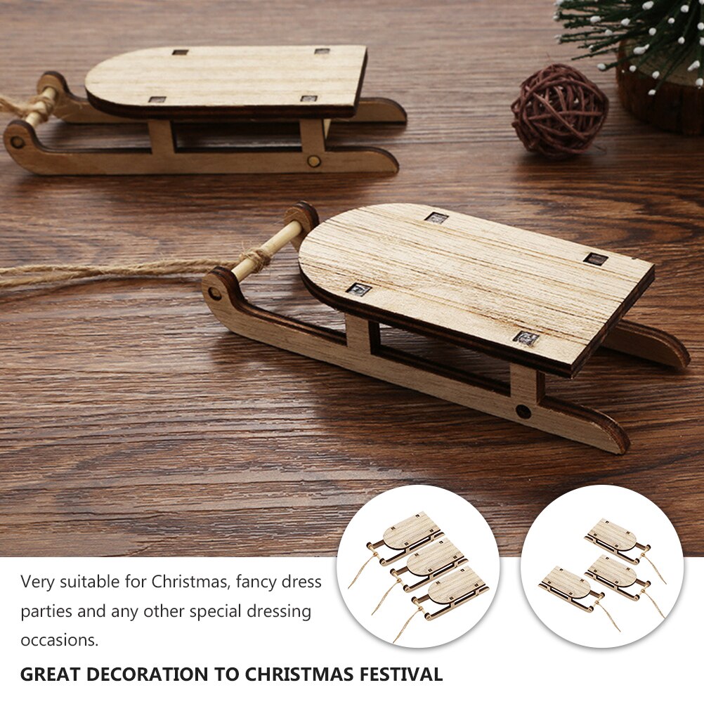 3pcs Wooden Sleighs Decoration Sleighs Decorative Christmas Tabletop Sleigh Ornament Sleigh Cute Mini Sleighs Miniature Sleighs