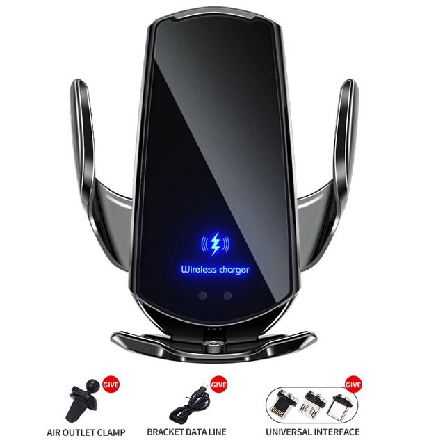 Automatische Montieren 15W Qi Auto Drahtlose Ladegerät für iPhone 12 11 XS XR X 8 Samsung S21 S20 Magnetische USB Schnelle Ladung Telefon Halfter: Luft entlüften Schwarz