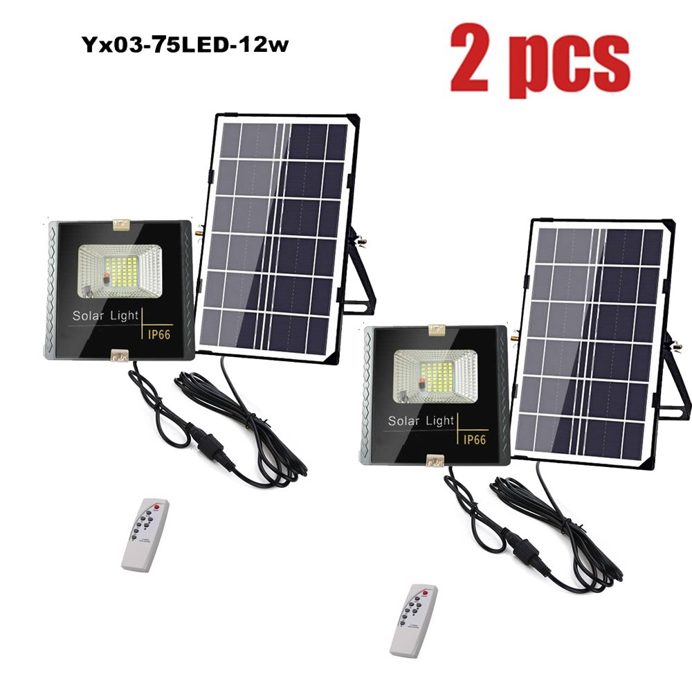Led Tuin Solar Split Panel Licht Muur Beveiliging Garage Yard Indoor Thuis Straat Dek Hek Solar Lampen Schijnwerper W Split kabel: remote 75led 2pcs