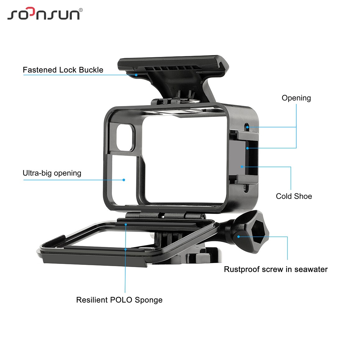 SOONSUN Protective Frame Mount Housing Case for DJI Osmo Action Frame Shell Cage Border with Cold Shoe Mount and Lens Cover Cap