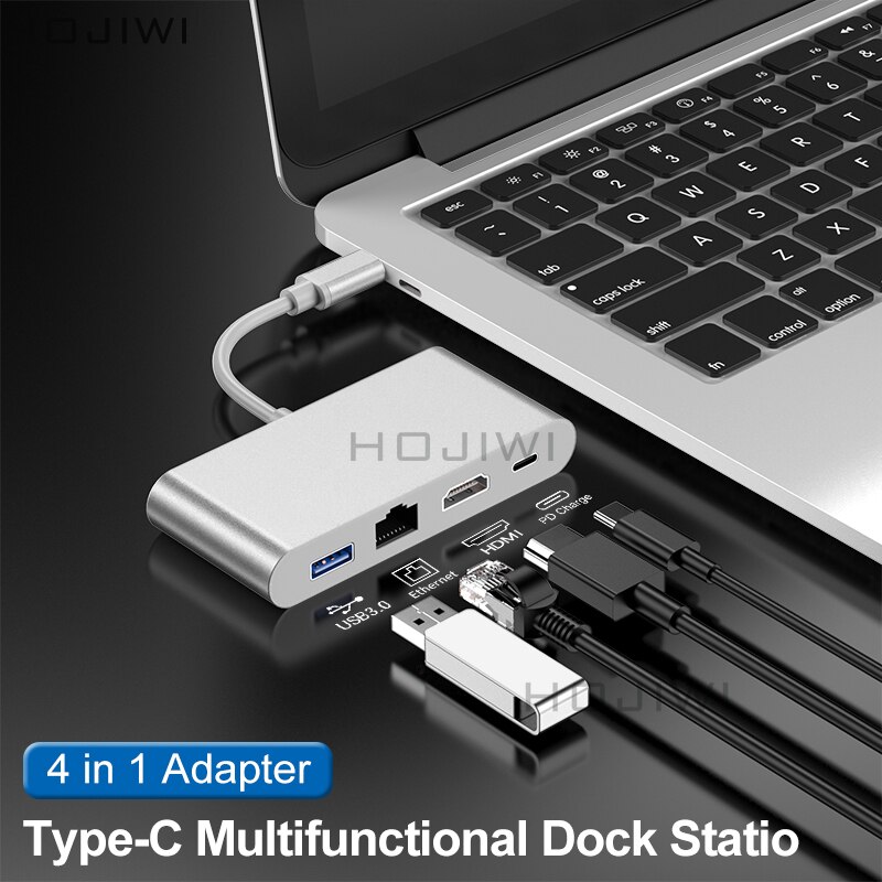 Hojiwi 4 em 1usb c hub tipo c para multi usb 3.0 adaptador hdmi doca 4k thunderbolt 3tf sd leitor pd para macbook pro huawei companheiro