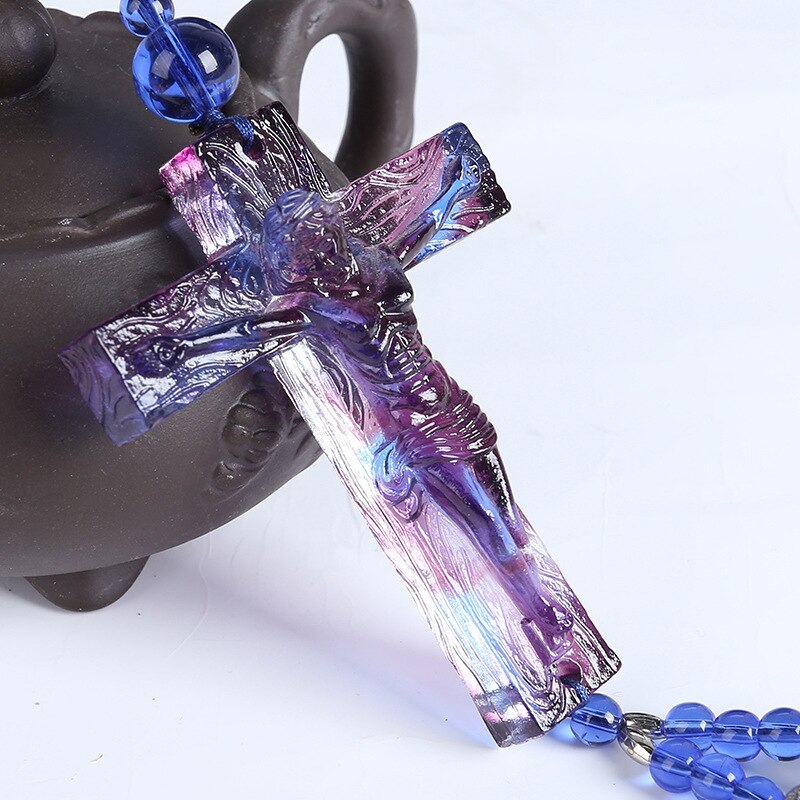 Huis versieren Christendom Jezus Christus ornament crucifix cross opknoping: Blauw