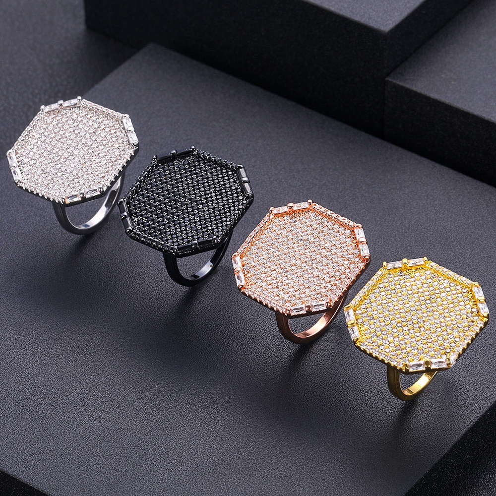 Janekelly jankelly berømt mærke luksus kvadratisk geometri cubic zironium engagement dubai unisex ringe brude fingerring smykker