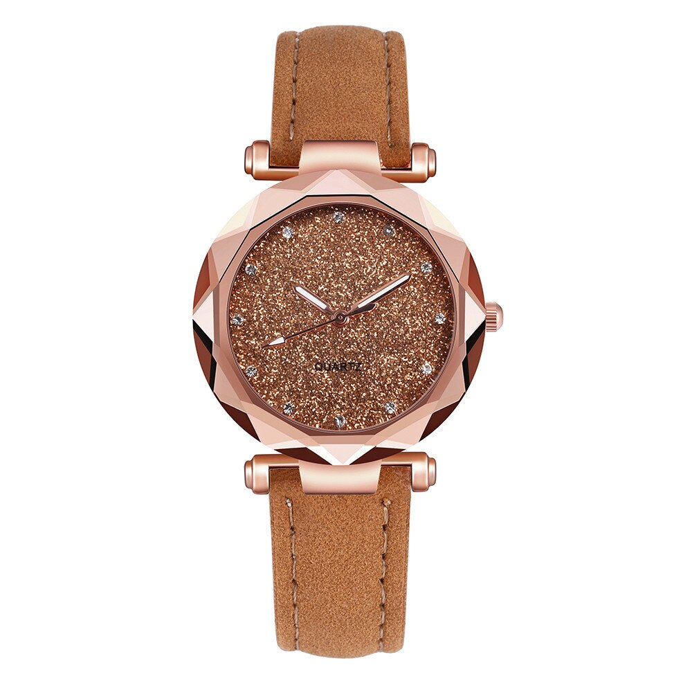Reloj de pulsera con diamantes de imitación para Mujer, accesorio de lujo con cielo estrellado: Marrón