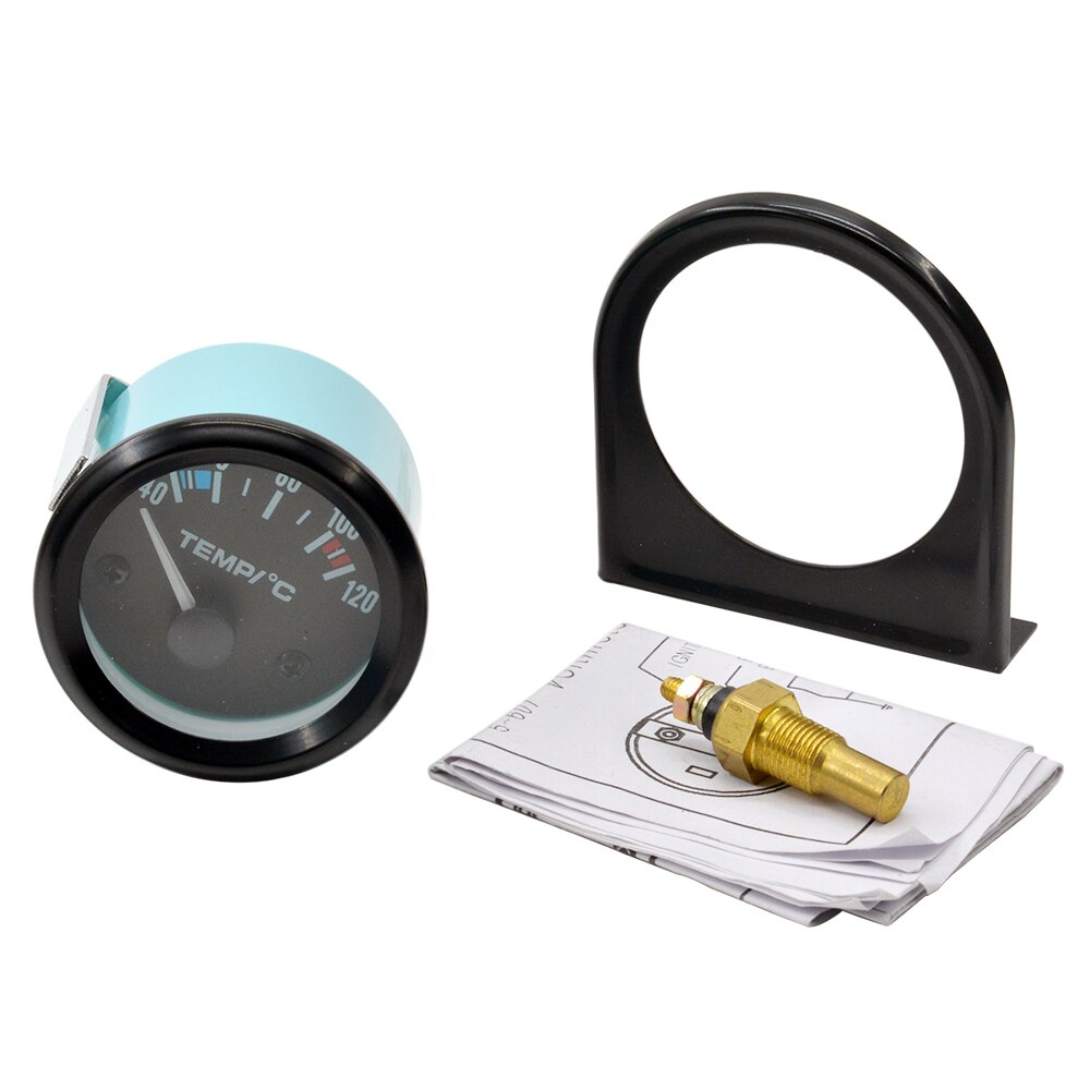 Dragon 52mm svart skal vit bakgrundsbelysning auto bil vatten temperaturmätare temp meter 40-120 celsius