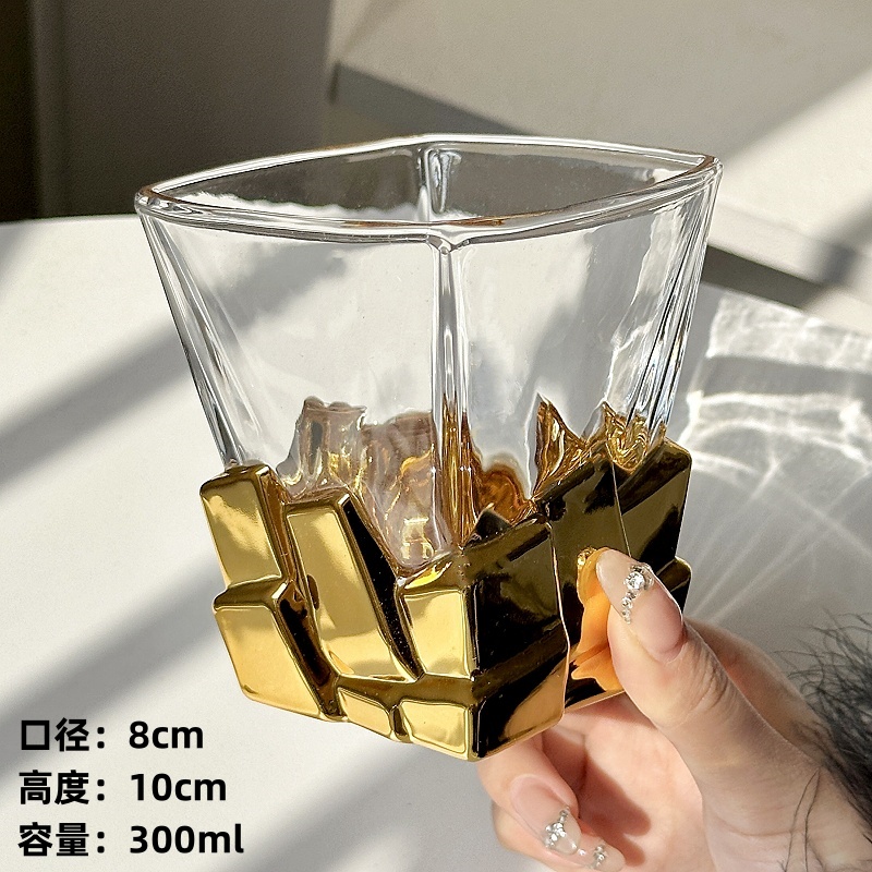 Space Gold Ice Cube Cup Artistic Sense Wine Glass Light Luxury Glass High-end Water Cup Whiskey Cup Juice Drink Cup: black