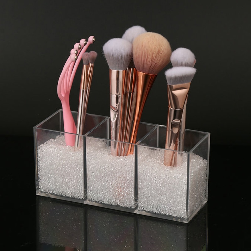 Pinceles de acrílico para maquillaje, caja organizadora con 3 ranuras para agrandar, soporte de lápiz labial, joyero, organizador de maquillaje