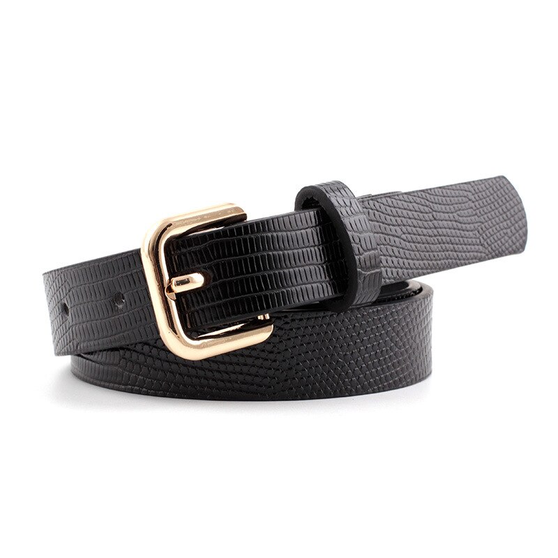 Imprimir lagarto cinturones de cuero para mujer oro Pin cuadrado de hebilla de cinturón de cintura vestido de mujer Jeans Correa Decoración: black
