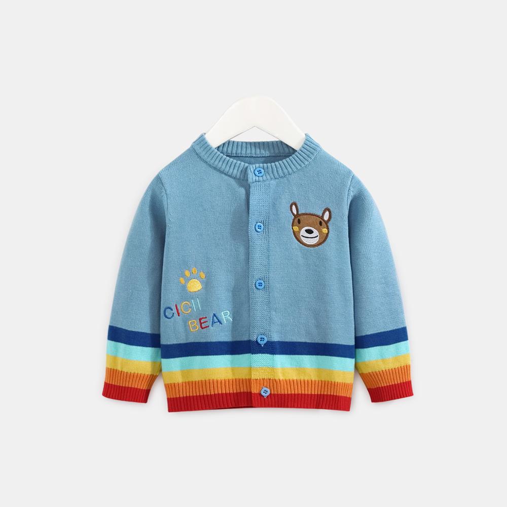 Ciciibear forår efterår bomuldstrøje top baby børnetøj drenge piger strik cardigan sweater børn forårstøj: Blå / 36m