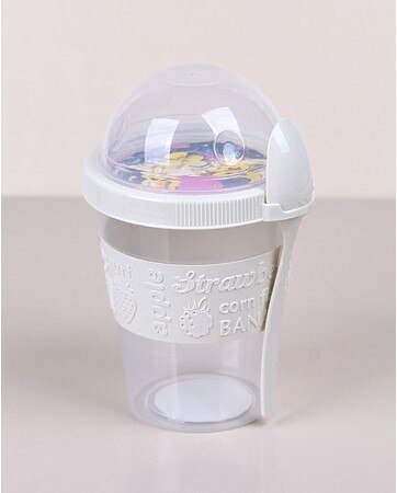 Chill To go Yoghurt Parfait cute cups muesli lunch box reusable Bottle Breakfast exotic Fruit with Spoon Holder party: White